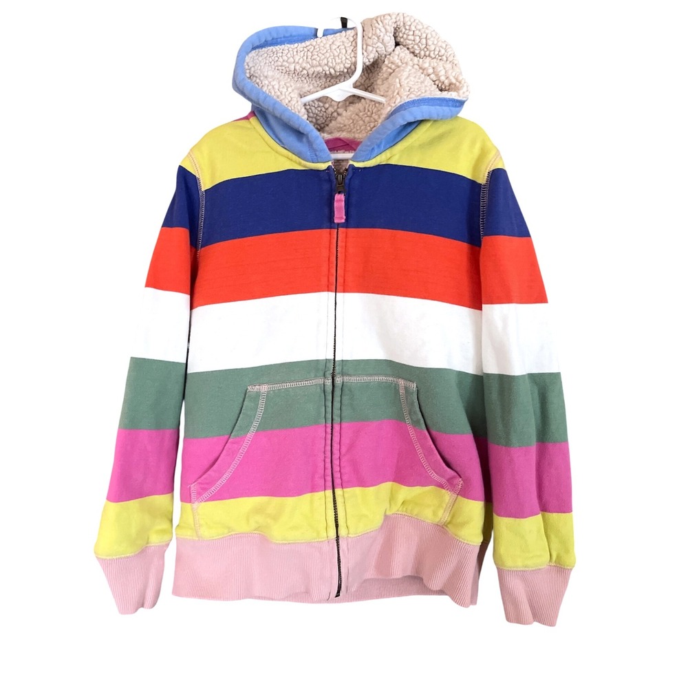 Boden Multicolor Striped Shag Sherpa Lined Full Zip Hoodie Sweatshirt‎ 8-9 years